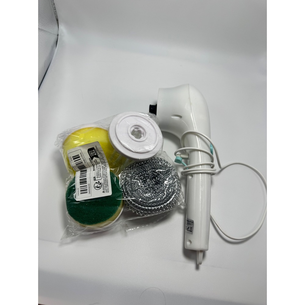 Electric Handheld Cleaning Brush Power Scrubber 4 Interchangeable Heads White